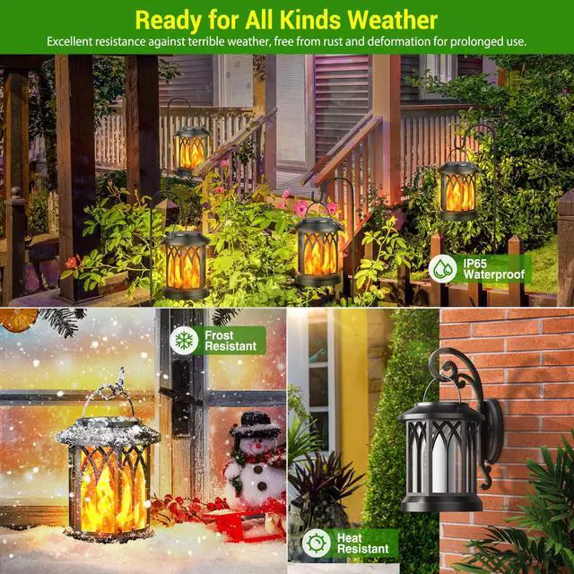 Alt view image 2 of 7 - 4 Pack Solar Lantern Outdoor Lights, Upgraded Flickering Flame Solar Lanterns Lights Outdoor Waterproof, Hanging Lantern Decorative, Solar Powered Lanterns for Yard Patio Path Tree Garden Decor
