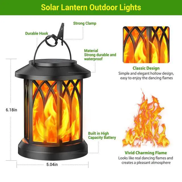 Alt view image 5 of 7 - 4 Pack Solar Lantern Outdoor Lights, Upgraded Flickering Flame Solar Lanterns Lights Outdoor Waterproof, Hanging Lantern Decorative, Solar Powered Lanterns for Yard Patio Path Tree Garden Decor
