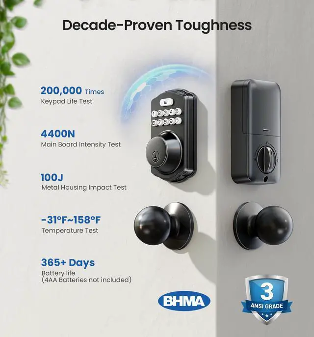 Alt view image 5 of 7 - Keyless Entry Door Lock with 2 Knobs, Electronic Backlit Keypad Deadbolt with Handle Set, Auto Lock, One-time Codes, Smart Deadbolt for Front Door, Easy Installation, Matte Black