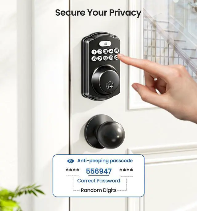 Alt view image 7 of 7 - Keyless Entry Door Lock with 2 Knobs, Electronic Backlit Keypad Deadbolt with Handle Set, Auto Lock, One-time Codes, Smart Deadbolt for Front Door, Easy Installation, Matte Black