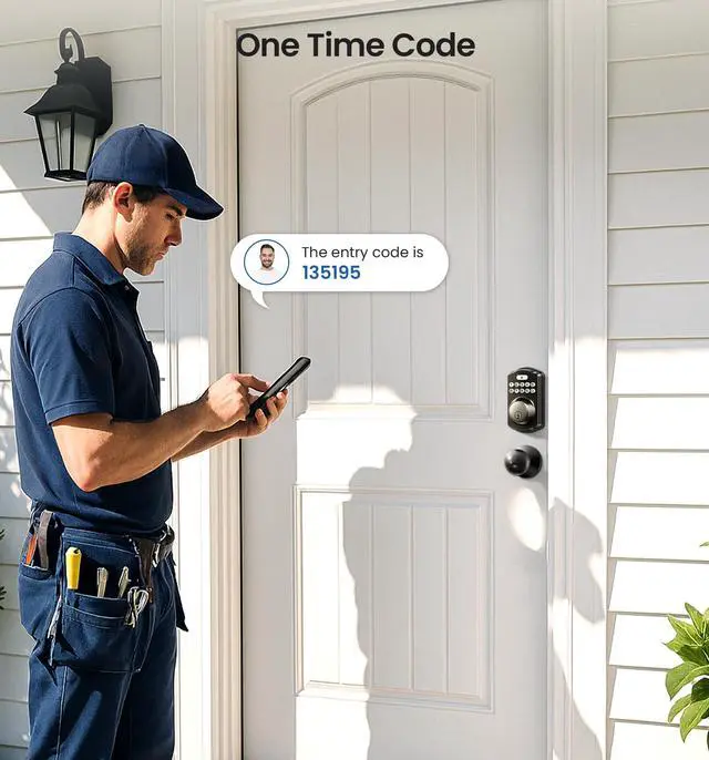 Alt view image 6 of 7 - Keyless Entry Door Lock with 2 Knobs, Electronic Backlit Keypad Deadbolt with Handle Set, Auto Lock, One-time Codes, Smart Deadbolt for Front Door, Easy Installation, Matte Black