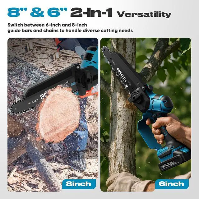 Alt view image 2 of 7 - Mini Chainsaw 8 & 6 Compatible with Makita 18V Batteries, Cordless, Brushless Motor, Includes 2×20V Batteries & Charger, Lightweight Handheld Electric Chainsaw for Tree Trimming & Wood Cutting