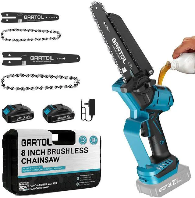 Main image of Mini Chainsaw 8 & 6 Compatible with Makita 18V Batteries, Cordless, Brushless Motor, Includes 2×20V Batteries & Charger, Lightweight Handheld Electric Chainsaw for Tree Trimming & Wood Cutting