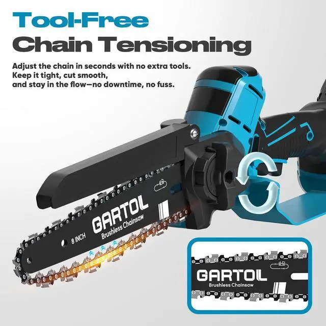 Alt view image 7 of 7 - Mini Chainsaw 8 & 6 Compatible with Makita 18V Batteries, Cordless, Brushless Motor, Includes 2×20V Batteries & Charger, Lightweight Handheld Electric Chainsaw for Tree Trimming & Wood Cutting
