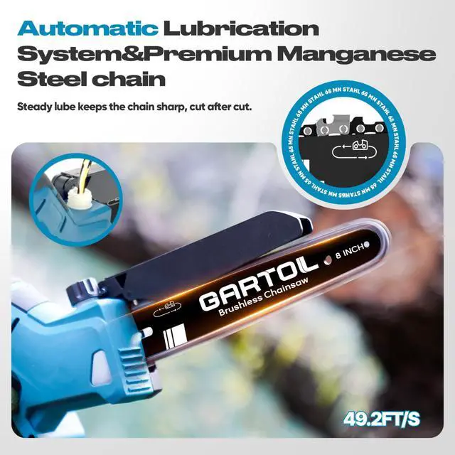 Alt view image 5 of 7 - Mini Chainsaw 8 & 6 Compatible with Makita 18V Batteries, Cordless, Brushless Motor, Includes 2×20V Batteries & Charger, Lightweight Handheld Electric Chainsaw for Tree Trimming & Wood Cutting