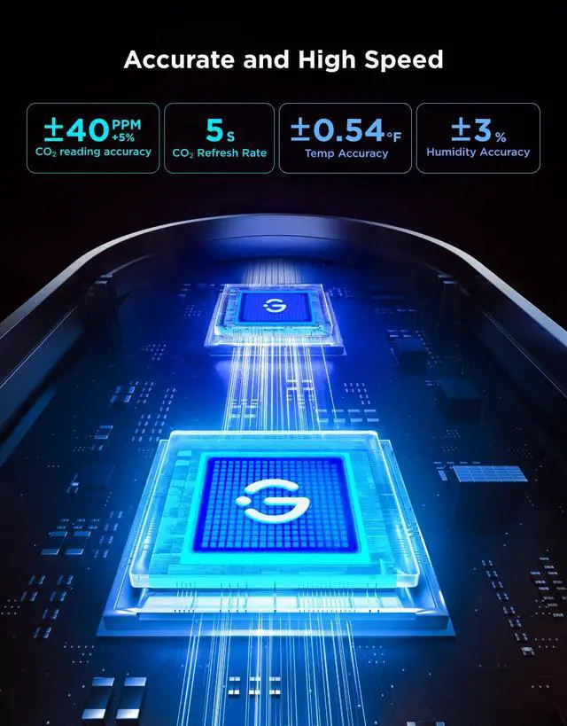 Alt view image 3 of 6 - Smart Air Quality Monitor for Home, CO2 Detector for Health, Sleep Quality & Energy Efficiency, Thermometer Hygrometer with Real-Time Display & Alarm, for Office, Bedroom, Kitchen