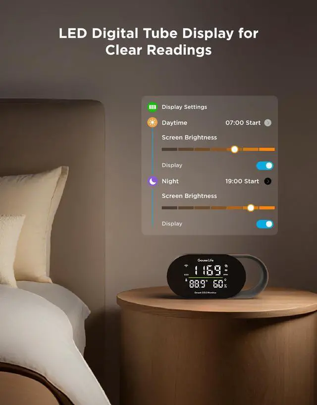 Alt view image 4 of 6 - Smart Air Quality Monitor for Home, CO2 Detector for Health, Sleep Quality & Energy Efficiency, Thermometer Hygrometer with Real-Time Display & Alarm, for Office, Bedroom, Kitchen