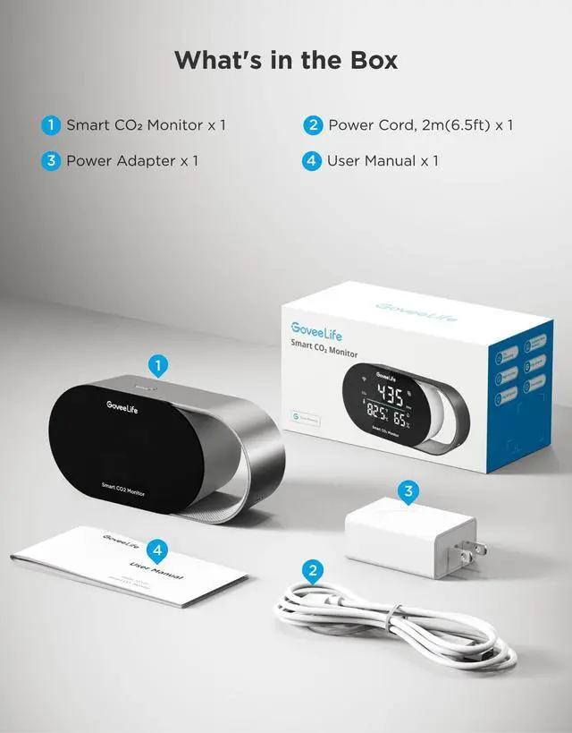 Alt view image 6 of 6 - Smart Air Quality Monitor for Home, CO2 Detector for Health, Sleep Quality & Energy Efficiency, Thermometer Hygrometer with Real-Time Display & Alarm, for Office, Bedroom, Kitchen