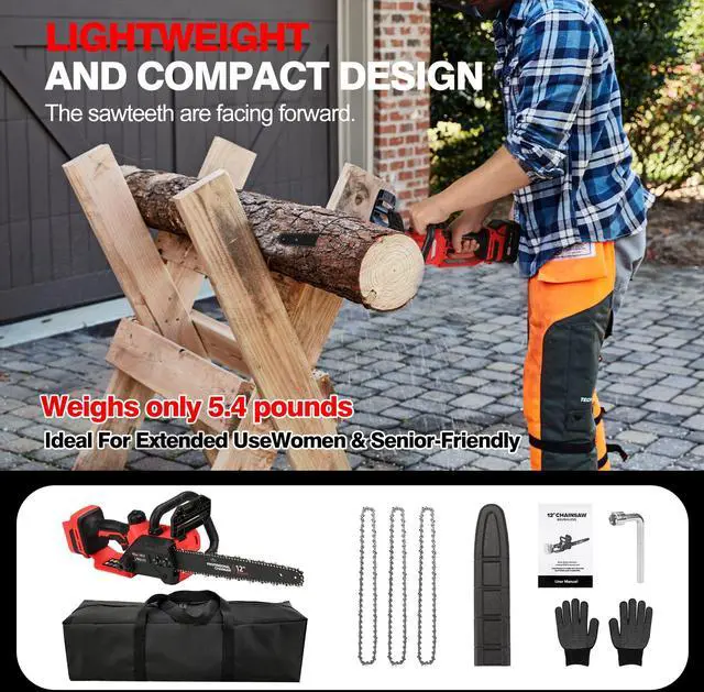 Alt view image 7 of 7 - Brushless Electric Chainsaw 12" Cordless Tool Only for Milwaukee M18 18V Battery with Auto Oiler & Security Lock, for Tree Trimming and Branch Wood Cutting (Tool Only) (for Milwaukee 18v Battery)