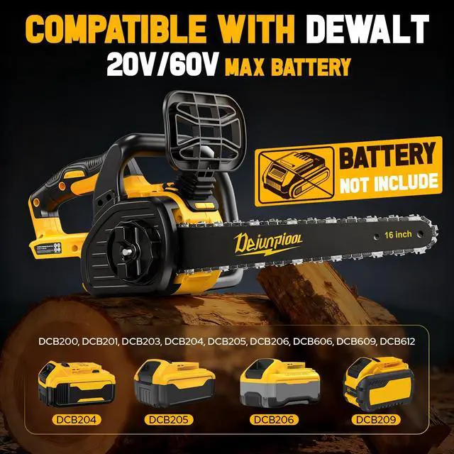 Alt view image 2 of 7 - 16 Inch Electric Chainsaw Cordless Compatible with Dewalt 20V/60V MAX Battery (Tool Only), Brushless Chain Saw with Battery Level Screen, Auto Oiler, 3 Chains, Handheld Pruning Chainsaw Garden Tools
