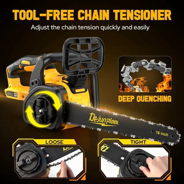Alt view image 6 of 7 - 16 Inch Electric Chainsaw Cordless Compatible with Dewalt 20V/60V MAX Battery (Tool Only), Brushless Chain Saw with Battery Level Screen, Auto Oiler, 3 Chains, Handheld Pruning Chainsaw Garden Tools
