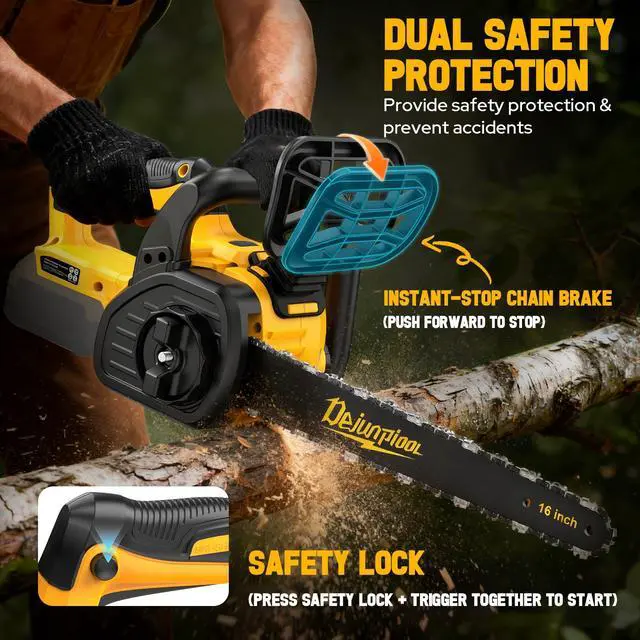Alt view image 7 of 7 - 16 Inch Electric Chainsaw Cordless Compatible with Dewalt 20V/60V MAX Battery (Tool Only), Brushless Chain Saw with Battery Level Screen, Auto Oiler, 3 Chains, Handheld Pruning Chainsaw Garden Tools