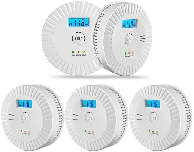 Main image of 5 Pack Smoke Detector Carbon Monoxide Detector Combo Battery Powered,Carbon Monoxide Detector Smoke Alarm with Test Button,Fire Alarm with Digital Display for Home,Kitchen