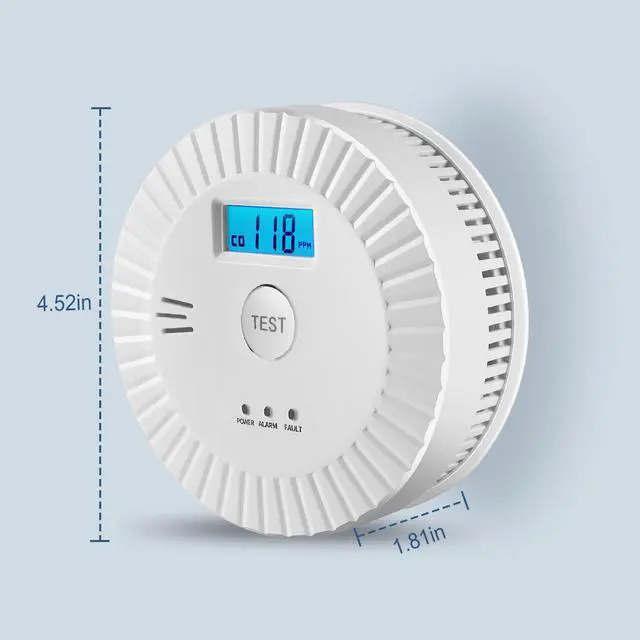 Alt view image 2 of 6 - 5 Pack Smoke Detector Carbon Monoxide Detector Combo Battery Powered,Carbon Monoxide Detector Smoke Alarm with Test Button,Fire Alarm with Digital Display for Home,Kitchen