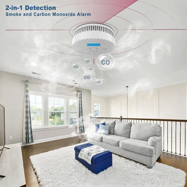Alt view image 5 of 6 - 5 Pack Smoke Detector Carbon Monoxide Detector Combo Battery Powered,Carbon Monoxide Detector Smoke Alarm with Test Button,Fire Alarm with Digital Display for Home,Kitchen