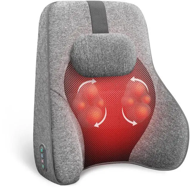 Main image of Back Lumbar Support Pillow for Office,Car,Heated Back Support with 4 Shiatsu Massage Heads & Heating Function, Memory Foam Lumbar Pillow for Computer Gaming Chair-Gray