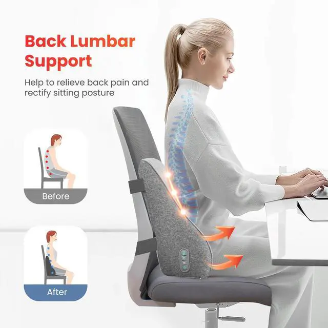 Alt view image 4 of 7 - Back Lumbar Support Pillow for Office,Car,Heated Back Support with 4 Shiatsu Massage Heads & Heating Function, Memory Foam Lumbar Pillow for Computer Gaming Chair-Gray