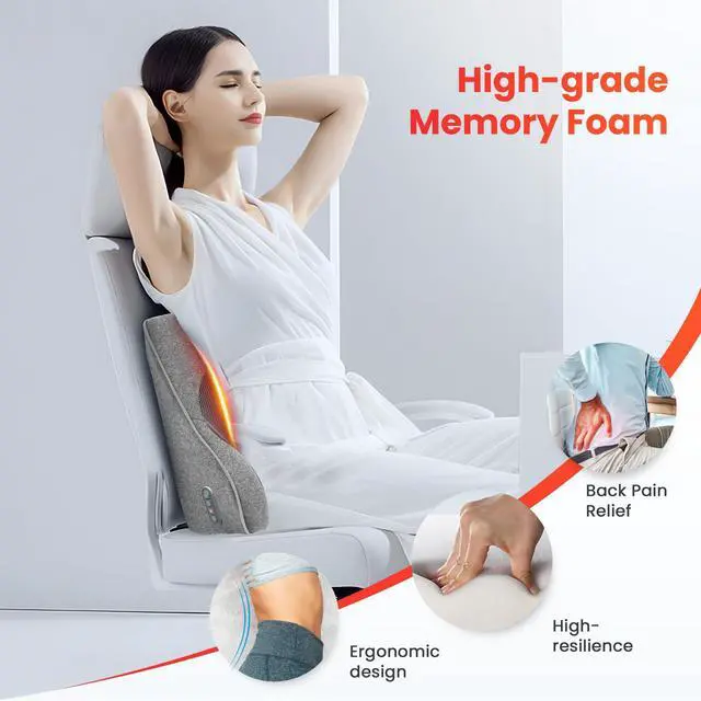 Alt view image 6 of 7 - Back Lumbar Support Pillow for Office,Car,Heated Back Support with 4 Shiatsu Massage Heads & Heating Function, Memory Foam Lumbar Pillow for Computer Gaming Chair-Gray