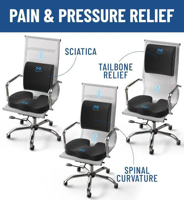 Alt view image 3 of 7 - Doctor Recommended Memory Foam Seat Cushion for Office Chairs & Car - Ergonomic Office Desk Accessories - Cushions for Tailbone Pain Relief, Sciatica & Back Support Pillow