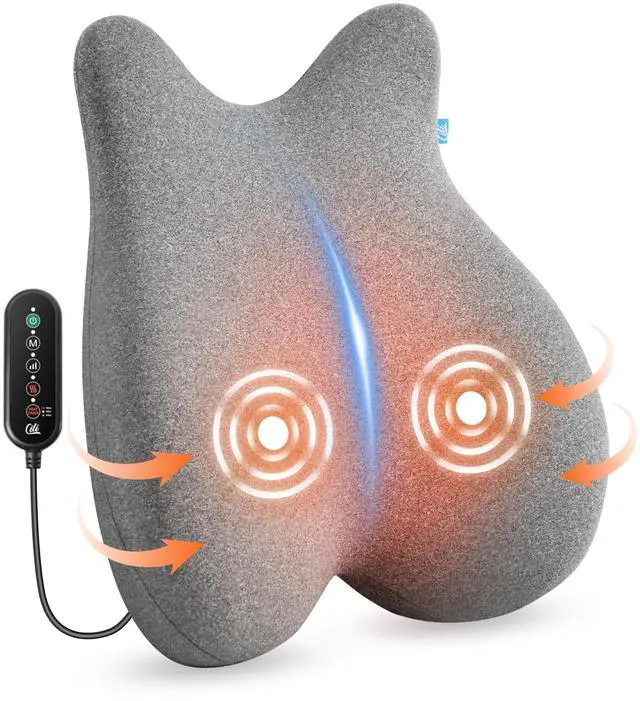 Main image of Heated Lumbar Support Pillow for Office Chair, Ergonomic Back Support Cushion with Vibration, Memory Foam Chair Back Massager, Gifts for Mom/Dad
