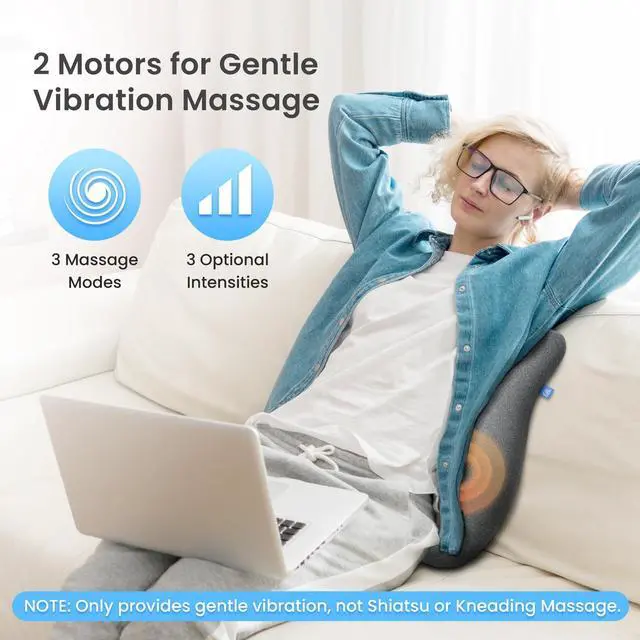 Alt view image 3 of 6 - Heated Lumbar Support Pillow for Office Chair, Ergonomic Back Support Cushion with Vibration, Memory Foam Chair Back Massager, Gifts for Mom/Dad