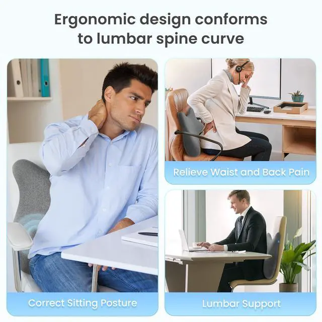 Alt view image 4 of 6 - Heated Lumbar Support Pillow for Office Chair, Ergonomic Back Support Cushion with Vibration, Memory Foam Chair Back Massager, Gifts for Mom/Dad
