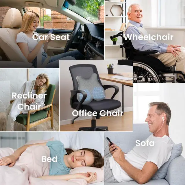 Alt view image 6 of 6 - Heated Lumbar Support Pillow for Office Chair, Ergonomic Back Support Cushion with Vibration, Memory Foam Chair Back Massager, Gifts for Mom/Dad