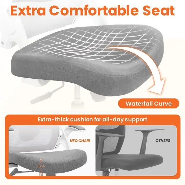 Alt view image 4 of 7 - Office Desk Chair Computer High Back Mesh Gaming Seat with Ergonomic Adjustable Comfy Flip-up Armrests Lumbar Support Height for Home (Headrest Grey)