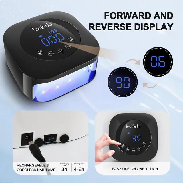 Alt view image 6 of 7 - UV Light for Nails, UV Nail Lamp 54W Rechargeable Nail Dryer Gel Polish Light with Large Touch Display, Professional Fast Curing Lamp with 4 Timer Setting Auto Sensor for Salon & Home