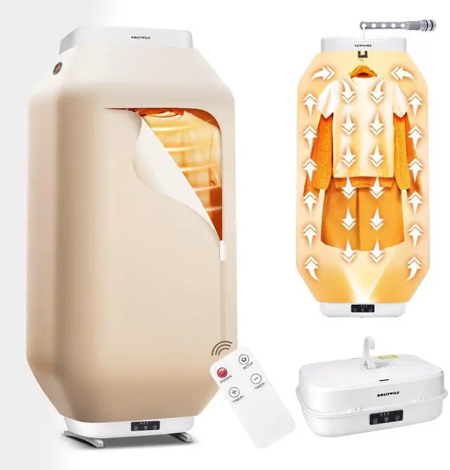 Main image of Portable Clothes Dryer - Upgrade Foldable Mini Clothes Dryer Machine with Adjustable Clamp Hanger, Hanging & Standing Design, Remote Control, Small Travel Dryer for Apartments, RV