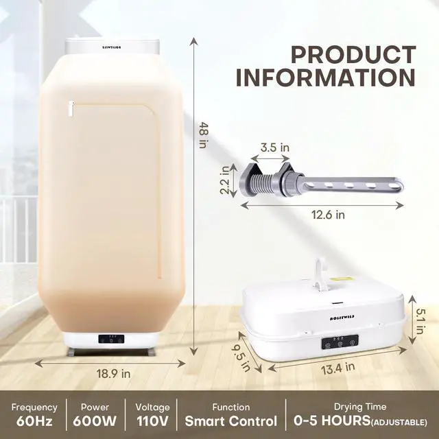 Alt view image 6 of 7 - Portable Clothes Dryer - Upgrade Foldable Mini Clothes Dryer Machine with Adjustable Clamp Hanger, Hanging & Standing Design, Remote Control, Small Travel Dryer for Apartments, RV