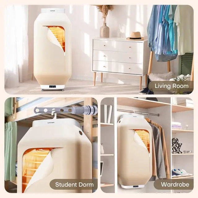 Alt view image 7 of 7 - Portable Clothes Dryer - Upgrade Foldable Mini Clothes Dryer Machine with Adjustable Clamp Hanger, Hanging & Standing Design, Remote Control, Small Travel Dryer for Apartments, RV