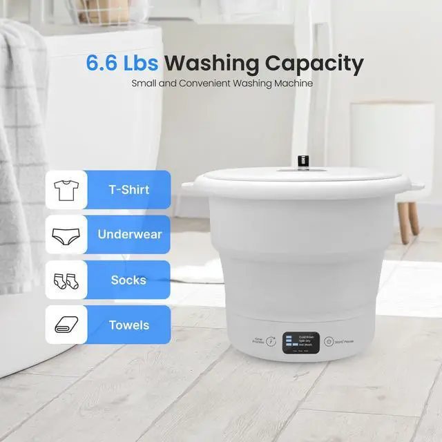 Alt view image 2 of 7 - Pure Clean Portable Washing Machine, Foldable Mini Washing Machine for Camping, Travel, RV & Small Spaces, Lightweight Bucket Washer with Timer & Lid, Up To 6.6 lb Capacity (White)