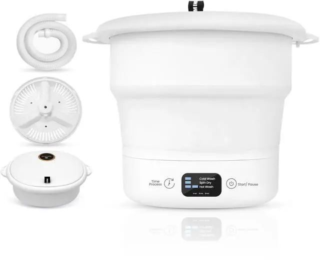 Main image of Pure Clean Portable Washing Machine, Foldable Mini Washing Machine for Camping, Travel, RV & Small Spaces, Lightweight Bucket Washer with Timer & Lid, Up To 6.6 lb Capacity (White)