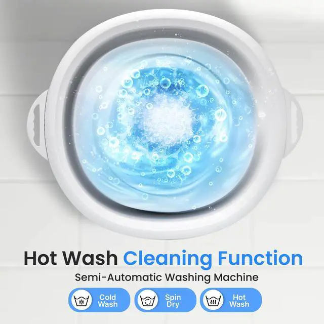 Alt view image 3 of 7 - Pure Clean Portable Washing Machine, Foldable Mini Washing Machine for Camping, Travel, RV & Small Spaces, Lightweight Bucket Washer with Timer & Lid, Up To 6.6 lb Capacity (White)