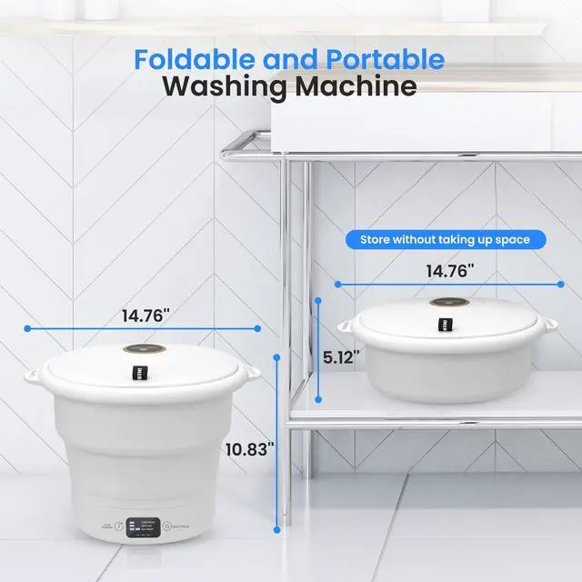 Alt view image 5 of 7 - Pure Clean Portable Washing Machine, Foldable Mini Washing Machine for Camping, Travel, RV & Small Spaces, Lightweight Bucket Washer with Timer & Lid, Up To 6.6 lb Capacity (White)