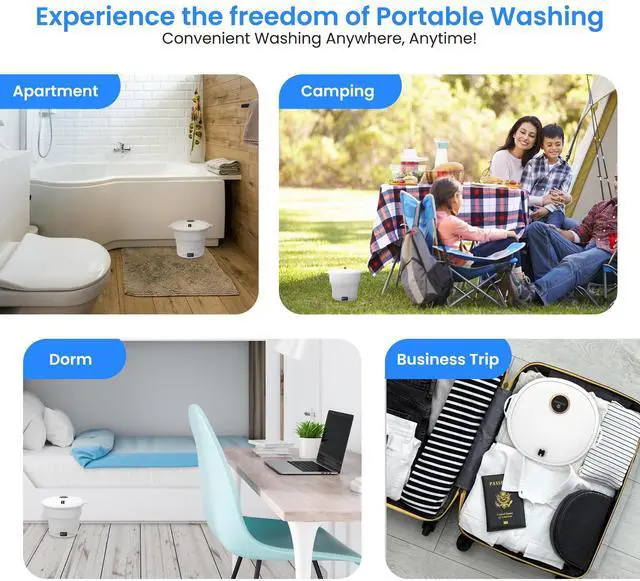 Alt view image 6 of 7 - Pure Clean Portable Washing Machine, Foldable Mini Washing Machine for Camping, Travel, RV & Small Spaces, Lightweight Bucket Washer with Timer & Lid, Up To 6.6 lb Capacity (White)