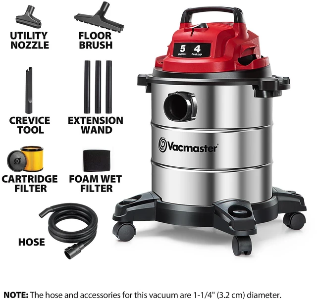 Alt view image 2 of 7 - VOC508S 1101 5-Gal 4 Peak HP Stainless Steel Wet/Dry Vac Red