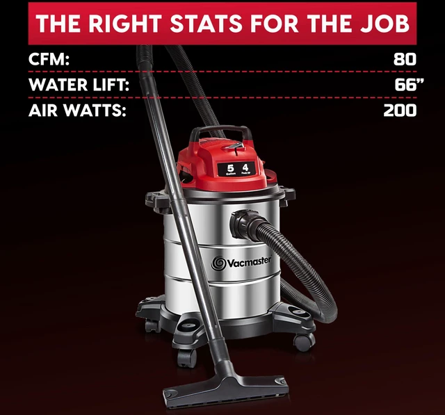 Alt view image 7 of 7 - VOC508S 1101 5-Gal 4 Peak HP Stainless Steel Wet/Dry Vac Red