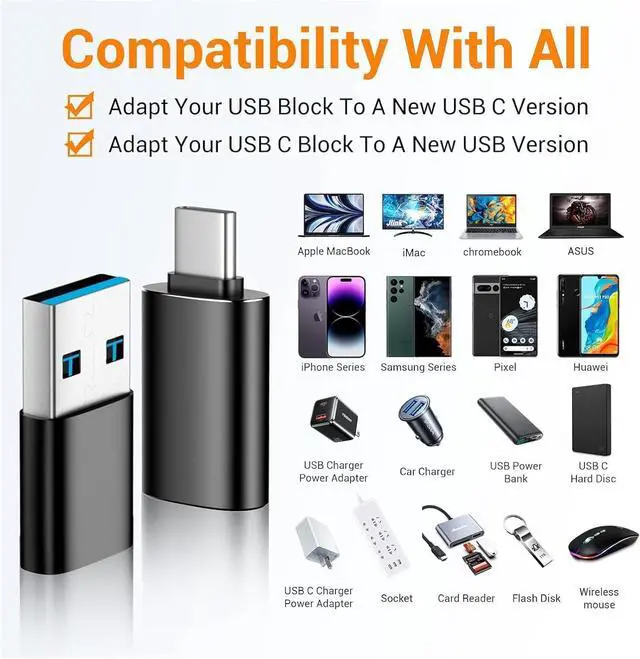 Alt view image 7 of 7 - USB C Adapter 5-Pack USB-A to USB-C Female Adapter & 10Gbps USB-C Male to USB 3.1 Female OTG Adapter, Compatible with MacBook, iPhone 17/16, iPad, Thunderbolt 4 Devices