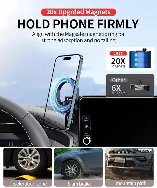 Alt view image 7 of 7 - Car Phone Holder for Honda CR-V/HR-V/CRV 2023-2026 Accessories, 7/9" Screen Magsafe Magnetic Cell Phone Mount Clip