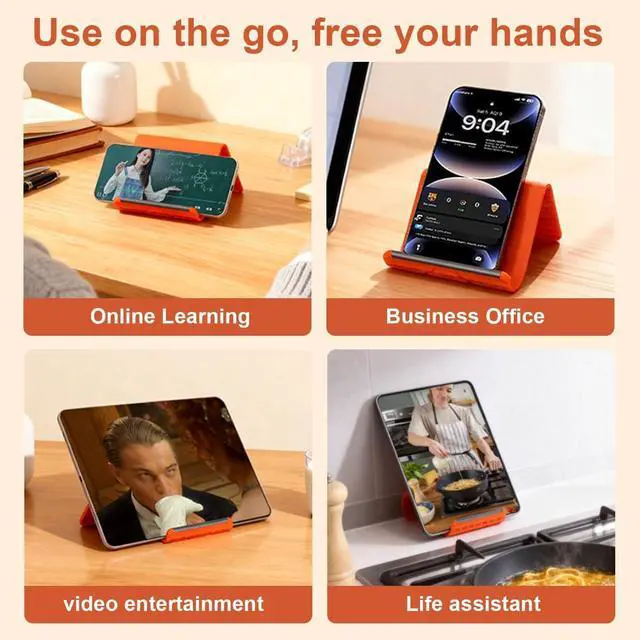 Alt view image 2 of 7 - 2PCS Foldable Silicone Aluminium Phone Holder Stand for Smartphones, Tablets & Small Devices, Portable Orange