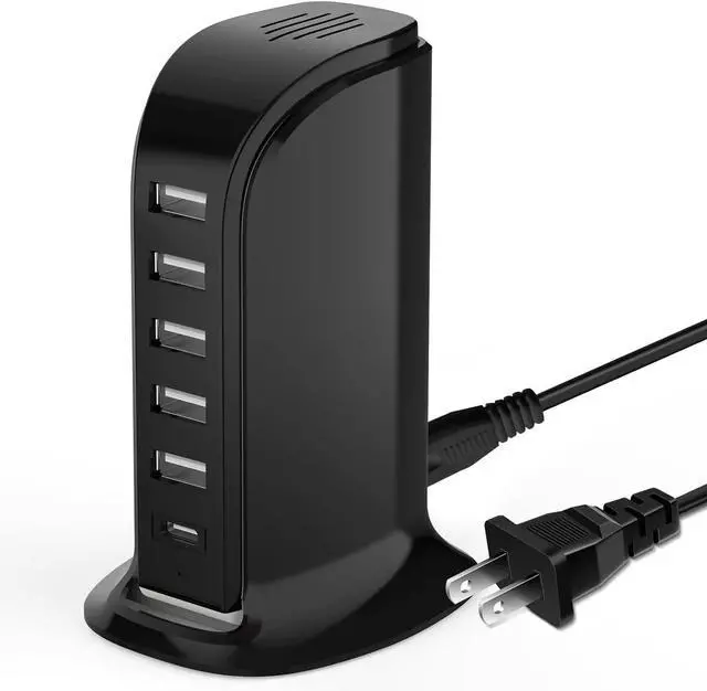 Main image of 20W USB Charging Station with USB-C PD Fast Charging, Multiport Charger Tower for iPhone, Smartphones, Tablets & USB Devices, Black