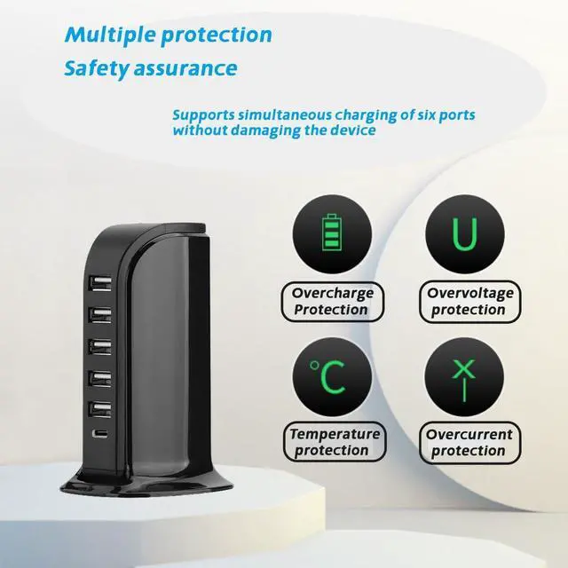 Alt view image 4 of 7 - 20W USB Charging Station with USB-C PD Fast Charging, Multiport Charger Tower for iPhone, Smartphones, Tablets & USB Devices, Black