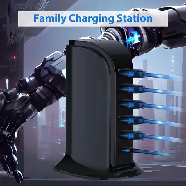 Alt view image 3 of 7 - 20W USB Charging Station with USB-C PD Fast Charging, Multiport Charger Tower for iPhone, Smartphones, Tablets & USB Devices, Black