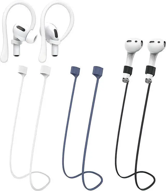 Main image of Magnetic Anti-Lost Straps for AirPods, Colorful Soft Silicone Sports Lanyard, Ear Hooks and Neck Rope Cord for AirPod, Wireless Headphones Anti-Lost Rope 4-Pack (Black White Blue)