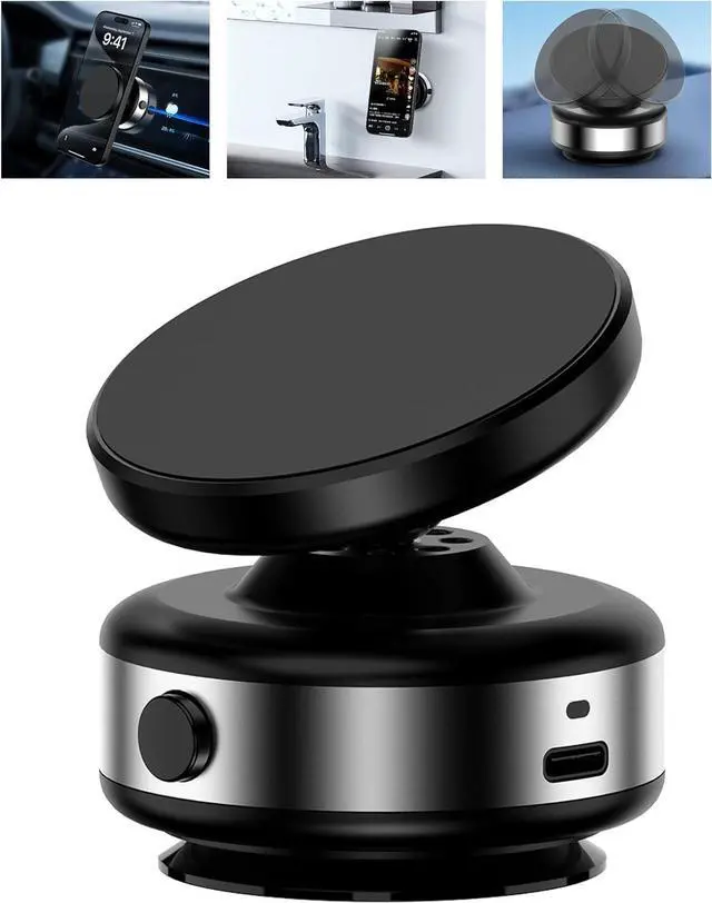 Main image of Magnetic Phone Mount with Electric Vacuum Suction Cup, 360° Rotating Hands-Free Holder for MagSafe iPhone, Car, Gym, Mirror & Smooth Surfaces, Silver