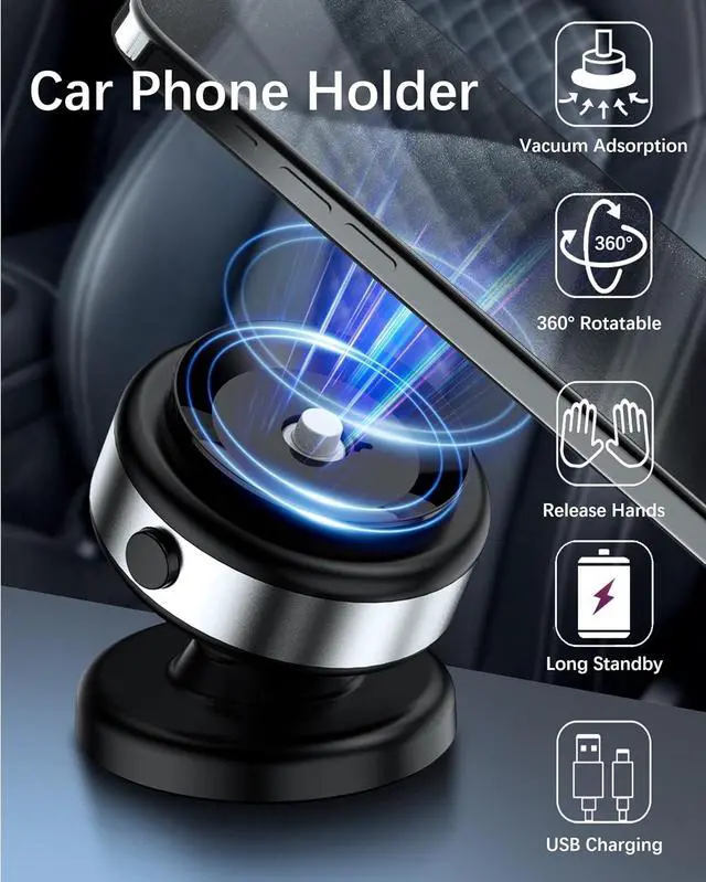 Alt view image 5 of 6 - Magnetic Phone Mount with Electric Vacuum Suction Cup, 360° Rotating Hands-Free Holder for MagSafe iPhone, Car, Gym, Mirror & Smooth Surfaces, Silver