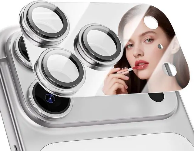 Main image of Mirror Camera Lens Protector for iPhone 17 Pro Max, HD Camera Lens Cover with Makeup Mirror, Scratch-Resistant Camera Protector, Silver