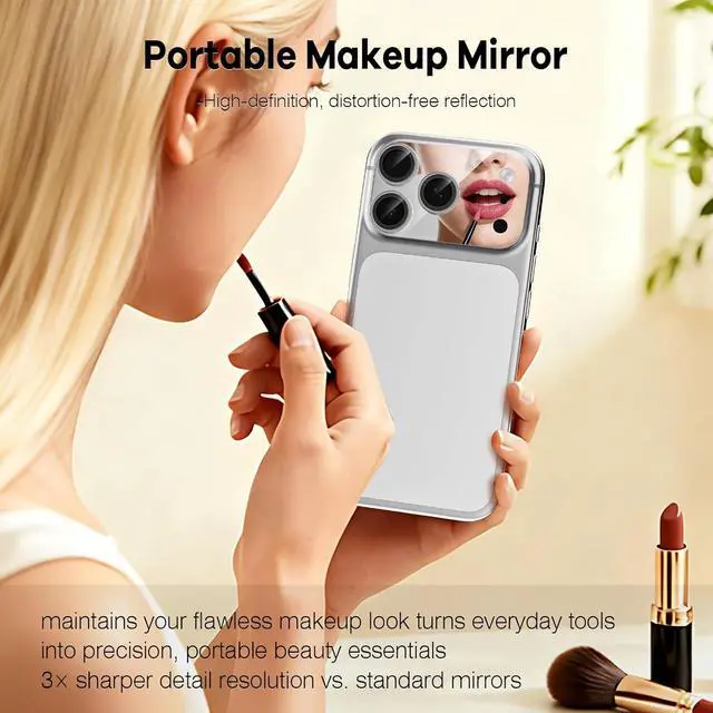 Alt view image 6 of 7 - Mirror Camera Lens Protector for iPhone 17 Pro Max, HD Camera Lens Cover with Makeup Mirror, Scratch-Resistant Camera Protector, Silver